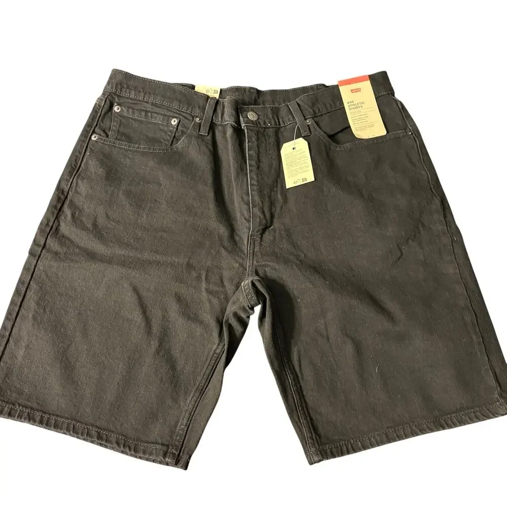 New Levi's 445 Athletic Shorts 38 W Black Denim Jorts NWT